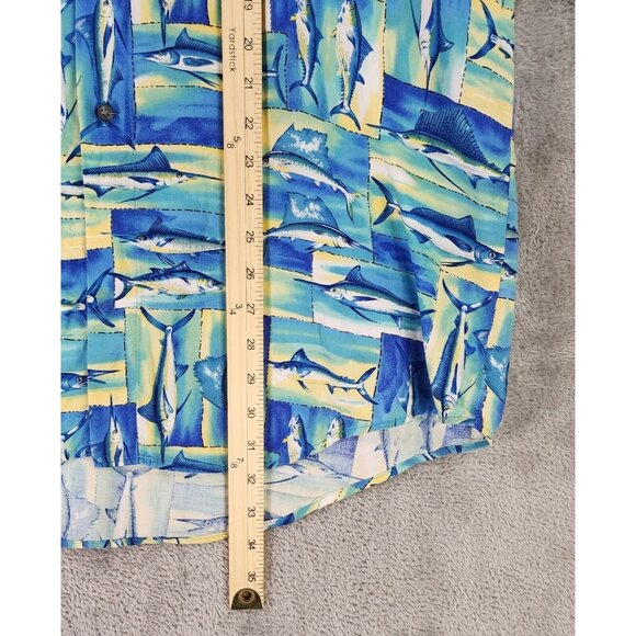 Un Tied Shirt Mens Large Blue Sword Fish Hawaiian Casual Button Up Short Sleeve - Picture 5 of 10